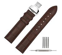 TStrap 19mm Genuine Leather Watch Strap Brown Military Bracelet Watch Band Alligator Grain w/Deployment Clasp Buckle