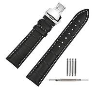 TStrap Genuine Leather Watch Strap 20mm Black Watch Band Bracele Replacement w/Deployment Clasp Buckle