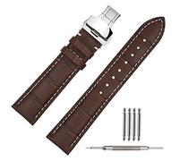 TStrap Genuine Leather Watch Straps 19mm Brown Military Watch Band Bracelet w/Steel Deployment Buckle Clasp