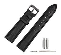 TStrap Leather Watch Straps 20mm - Soft Black Alligator Embossed Watch Bands Replacement - Military Watch Straps for Men Women - Smart Watches Bracelet Black Clasp Buckle