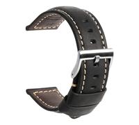 TStrap Leather Watch Straps for Men - Black Vintage Soft Watch Bracelet Thickly - Padded Smart Watch Band with Clasp Buckle Replacement - 20mm 22mm 24mm