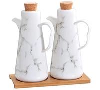 TSTSM Oil Vinegar Bottle Jar Dispenser, Ceramic Oil or Vinegar Bottle Dispenser, Kitchen Dustproof and Leakproof Dispenser Wooden Cover Bottles 500Ml, 2 Pcs