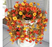 TSTWETO Artificial Hanging Flowers Fake Mums for Outdoors, 2 PCS Artificial Fall Flowers Silk Morning Glory Faux Plants Outdoor UV Resistant Look Real for Outside Porch Planter Fall Home Decor