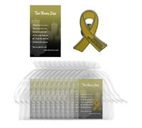 TSTZTE 60 Set Funeral Ribbon Pins Memorial Pin Forever in Our Hearts Lapel Pin Remembrance Brooch with Prayer Cards & Organza Bags, Alloy Steel, no gemstone