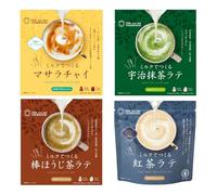 Tsuboichi Japanese Tea Latte Assorted Set of 4 | Matcha, Hojicha, Genmaicha, Black Tea | Authentic Japanese Powder | Easy-to-Make Instant Latte | Premium Blend