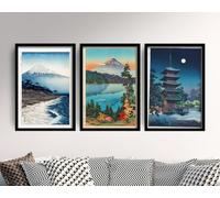 Tsuchiya Koitsu Set of Three Posters Mount Fuji Painting Art Print Hakone - 3x A4 Poster - Triptych rolled in tubes BensArt Triptych set 3 Three Stretched Mounted Multi Panel Wall Art Classic Picture