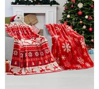 Tsudoku 130x150cm Red Reindeer Christmas Throw Blanket, Soft Flannel Blanket, Warm Plush, Winter Cozy Holiday Cabin Throw for Sofa Couch (Classic)