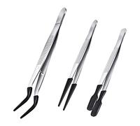 Tsudoku 3 Pieces Tweezers with Rubber Tips Tweezers PVC Coated Tweezers Set, Rubber Straight and Flat Tip Tweezers Black