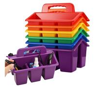 Tsudoku 6 Pack Portable Divided Storage, Multi-Grid Plastic Basket, Kindergarten Painting Tool Brush Stationery Organizer, Stackable Storage Boxes for Schools, Offices(colorful)
