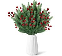 Tsudoku 60PCS Artificial Needles Branches Garland Fake Greenery Picks Faux Red Berry Stems Christmas Needles for DIY Garland Wreath Christmas Embellishing Garden Decoration (Kind2)