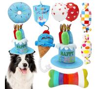 Tsudoku Dog Birthday Toy Set, 9Pcs Plush Pet Toy for Small Dogs, Includes Squeaky Cake Hat, Bandana, Dessert Themed Toys, Balloons, for Dog Birthday Party