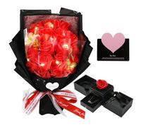 Tsudoku Roses Bouquet, Preserved Flowers Bouquet with Love Necklace for Her, Unique Gifts for Girlfriend Wife Mom Grandma on Valentines Day, Mother's Day, Birthday, Anniversary