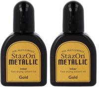 Tsukineko Inker Stamp Ink-15 ml-Gold-Archival-Accessories Reinker for StazOn Metallic Ink Pads, 15ml (Pack of 2)