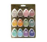 Tsukineko VersaMagic Dew Drop Set 12, Ink Pad for Stamping, Multiple Colours, Spring Flowers, Small, Water-Based, Archival, Opaque, for Thin Paper, Embossing