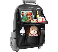 Tsumbay Backseat Organizer With Foldable Tray Table - PU Leather Car Tidy With 9 Pockets and Tablet Holder for Parents and Drivers - 1 Piece