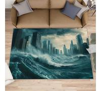 Tsunami Rugs for Bedroom, City Rug, Doomsday Scenario Area Rug, Home Decor Rugs for Living Room, Non-Slip Machine Washable Carpet - 50x80 cm