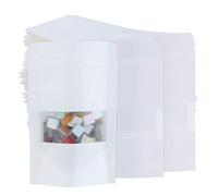 TsunNee 100PCS Kraft Paper Stand Up Food Bags, Reusable Ziplock Seal Pouches With Transparent Window, White Food Packing Storage Bags, 10x15cm