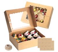 TsunNee 10PCS Pop Up Kraft Cupcake Boxes 12 Hole with Window, Reusable Cardboard Cake Boxes for Cupcake Muffin Treat, Disposable Paper Bakery Boxes Gift Boxes for Home Baker Wedding Birthday Christmas