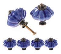 TsunNee 12PCS Ceramic Cabinet Knobs, Chic Drawer Knobs, Antique Pumpkin Kitchen Cupboard Handles, Round Furniture Door Knobs, Blue