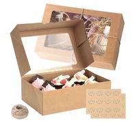 TsunNee 15PCS Pop Up Kraft Cupcake Boxes 6 Hole with Window, Reusable Cardboard Cake Boxes for Cupcake Muffin Treat, Disposable Paper Bakery Boxes Gift Boxes for Home Baker Wedding Birthday Christmas