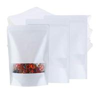 TsunNee 50PCS Kraft Paper Stand Up Food Bags, Reusable Ziplock Seal Bags, White Kraft Paper Food Packing Bag with Transparent Window, 18x26cm