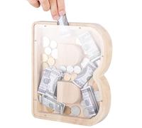 TsunNee Larger Wooden Letter Money Bank Piggy Bank, Letter Coin Bank Money Box with Clear Alphabet Stickers, Money Saving Bank for Children Christmas Birthday Gift Home DIY Decor