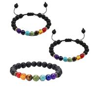 TSUOUKL Pack of 2 7 Chakra Bracelet Real Stones Elastic Lava Bracelet for Women Natural Stone Bracelet Yoga Bracelet