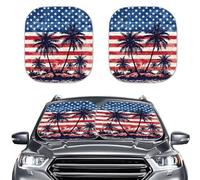 TSVAGA American Flag Palm Tree Car Windshield Sunshade 2-Piece, Foldable Car Front Window Sun Shade Sun Visor Reflect Sunlight, Universal Fit Most Cars SUV Truck Van Sedan