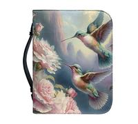 TSVAGA Bible Cover PU Leather Bible Case Multipurpose Book Cover for Women, Hummingbird Floral Print Large Capacity Scripture Bag Bible Cover Bags with Handle