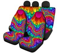 TSVAGA Universal Fit Full Set Flat Cloth Fabric Car Seat Covers Funky Tie Dye Printed Colorful Automotive Accessories Interior Seat Cover Vehicle Seats Protector Front and Rear for Car,Truck,SUV,Vans