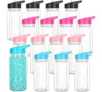 Tswofia 16 Pack 10 Oz Plastic Snow Globe Tumbler for Kids with Pre-Drilled Hole and Plug, Leak Proof Double Wall Snow Globe Sports Water Bottle with Portable Handle for Glitter DIY Gift, Mixed Color