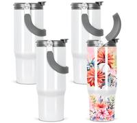 Tswofia 30 Oz Sublimation Tumblers Blank with Portable Handle, Stainless Steel Sublimation Cup with Straw Leakproof Flip, Individually Boxed (4 Pack)