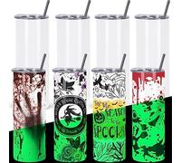 Tswofia 8 Pack Glow in the Dark Sublimation Tumblers 20 Oz Skinny Straight, Sublimation Blanks Tumbler Bulk Glow in the Dark, with Shrink Wrap Film Lid Straw Set, Individually Boxed