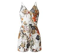 TSWRK Women's Floral Jumpsuit Halter Tie Ankle Split Leg Sleeveless Rompers Shot Playsuit for Summer Beach Holiday