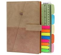 TSY A5 Spiral Notebook Organizer, 6 Rings Refillable Notebook Planner Journal Travel Notebook with Magnetic Button and Pen Holder, Line, 80 Sheets, Beige