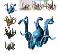 TSYIDUI Octopus Mug Holder,Coffee Cup Holder,Vintage-Style Resin Octopus,Pendant Tea Cup Holder,Jewelry Holder Sculpture,Table Topper Statue Ornament,Octopus Jewelry Display Stand (Blue)
