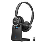 TSYMO Wireless Bluetooth Headset with Microphone, ANC/ENC Noise Canceling, Mic Mute, PC Headphone with USB Dongle & Charging Station for Office, Call Center, Phone, Trucker