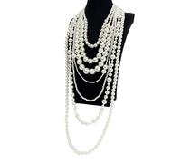 Tsynapter Trendy Geometric Designs 7 Layer Pearls Chain Statement Jewelry Set Vintage Fashion Pears Jewelry Suitable for All Season Evening Wear Stone Accessories