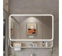 TSYORHSC Aluminum Bathroom Storage Wall Cabinet with Open Rack LED Lighted Vanity Mirror Anti-Fog Smart Medicine Mirror Cabinet Bathroom Storage Cabinet with HD Mirror Smart Touch Switch Paper hole(C
