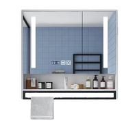 TSYORHSC Modern Smart vanity mirror with storage,bathroom vanity with LED Light & Defogger,bathroom medicine cabinet with HD mirror,with Touch Switch,Clock/Temper Display,Towel Bar (Color : White,