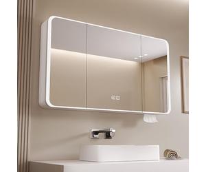 TSYORHSC Smart Lighted Medicine Cabinet with Mirror & Defogger White Storage Cabinet for Beauty Essentials LED Lighting Modern Design Size: 90cm