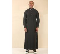Men's Thobe Saudi Emirati Jubba Islamic Clothing Muslim Kaftan Eid Robe Shirt Collar - Black 58