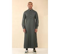 Men's Thobe Saudi Emirati Jubba Islamic Clothing Muslim Kaftan Eid Robe Shirt Collar - Green 58