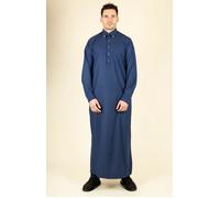 Men's Thobe Saudi Emirati Jubba Islamic Clothing Muslim Kaftan Eid Robe Shirt Collar - Navy 58