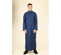 Men's Thobe Saudi Emirati Jubba Islamic Clothing Muslim Kaftan Eid Robe Arab Nehru High Collar - Navy 58