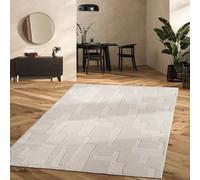 TT Home Area Rugs Livingroom Short Pile Large Rug Bedroom Scandi Pattern Geometric Pattern Aztec Monochrome Abstract 3D, colour:Beige Cream, Size:240x340 cm