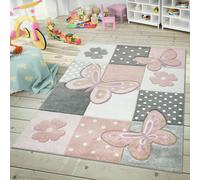 TT Home Children's Rug Contour Cut 3D Look Geometric Check Pattern Multi-Coloure