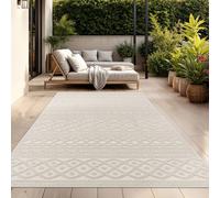 TT Home Indoor & Outdoor Rug Weatherproof Balcony Bedroom Boho Scandi Motif Unicoloured Geometric Look Modern Style, colour:Cream 4, Size:120x170 cm