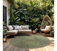 TT Home Indoor & Outdoor Rug Weatherproof Balcony Bedroom Boho Scandi Motif Unicoloured Geometric Look Modern Style, Size:160 cm Round, Colour:Green 4