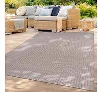 TT Home Indoor & Outdoor Rug Weatherproof Terrace Balcony Dining Room Boho Motif Modern Scandi Look Plain Colours, colour:Beige, Size:160x220 cm